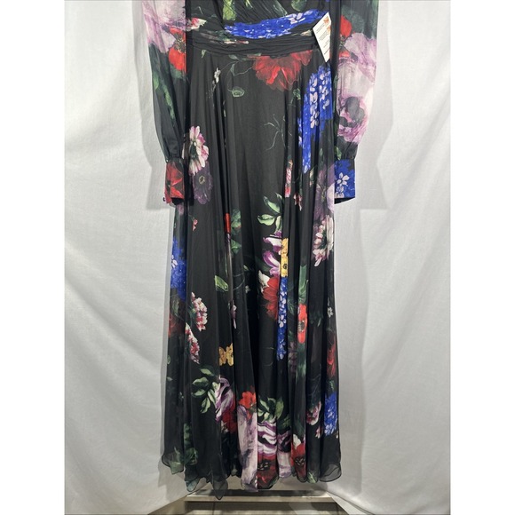 NWT Mac Duggal [ 2‎ ] 67872 Floral Chiffon Long Sleeve Maxi Dress Black #S1875 - Picture 11 of 14